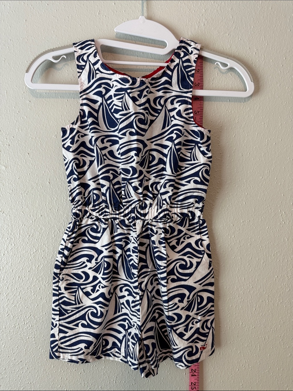 Vineyard Vines Navy and White Sailboat Print Girls' Romper